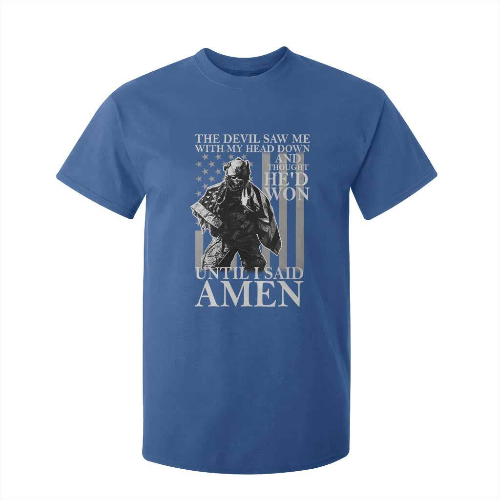 Military Soldier Skull Christian Faith T Shirt For Kid The Devil Saw Me With My Head Down And Thought He'd Won
