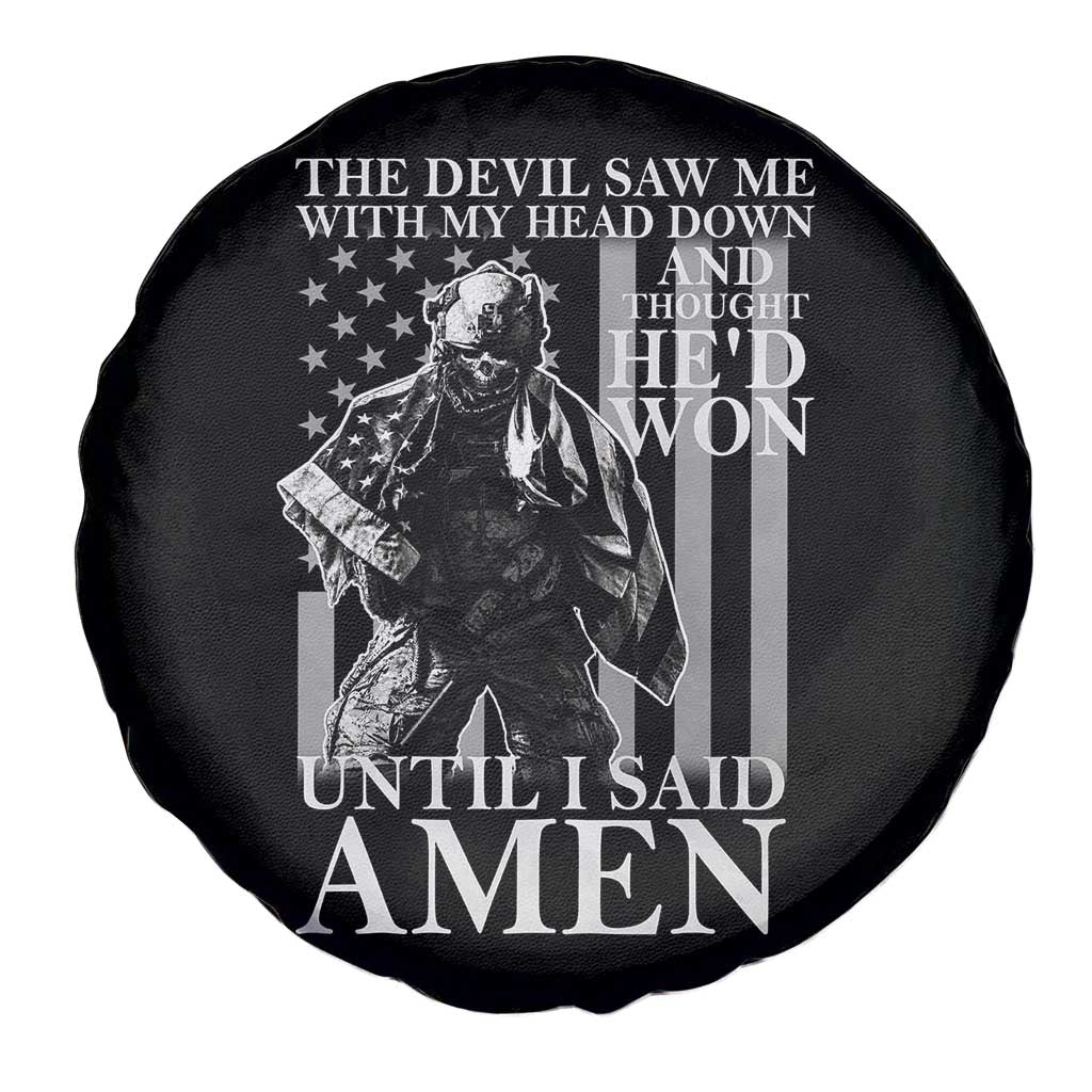 Military Soldier Skull Christian Faith Spare Tire Cover The Devil Saw Me With My Head Down And Thought He'd Won