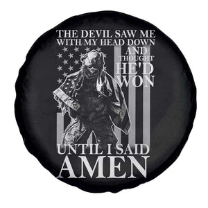 Military Soldier Skull Christian Faith Spare Tire Cover The Devil Saw Me With My Head Down And Thought He'd Won
