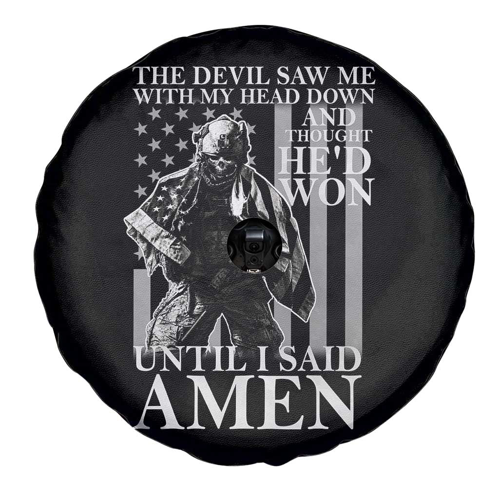 Military Soldier Skull Christian Faith Spare Tire Cover The Devil Saw Me With My Head Down And Thought He'd Won