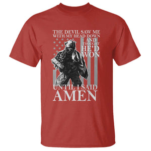 Military Soldier Skull Christian Faith T Shirt The Devil Saw Me With My Head Down And Thought He'd Won