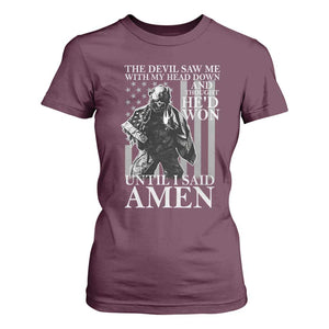 Military Soldier Skull Christian Faith T Shirt For Women The Devil Saw Me With My Head Down And Thought He'd Won