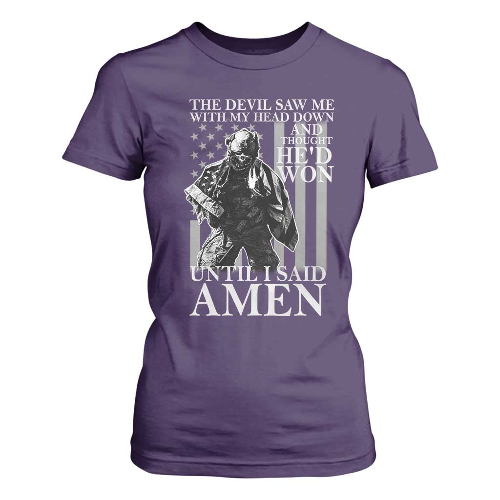 Military Soldier Skull Christian Faith T Shirt For Women The Devil Saw Me With My Head Down And Thought He'd Won