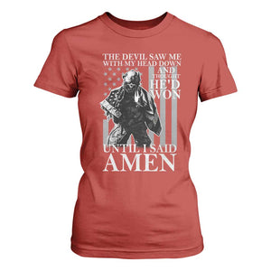 Military Soldier Skull Christian Faith T Shirt For Women The Devil Saw Me With My Head Down And Thought He'd Won