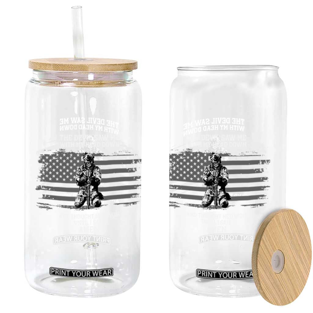 Soldier Skull Christian Faith Quote Glass Can The Devil Saw Me With My Head Down And Thought He'd Won TS12 Print Your Wear