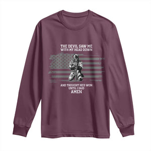 Soldier Skull Christian Faith Quote Long Sleeve Shirt The Devil Saw Me With My Head Down And Thought He'd Won TS12 Maroon Print Your Wear