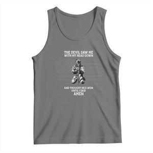 Soldier Skull Christian Faith Quote Tank Top The Devil Saw Me With My Head Down And Thought He'd Won TS12 Black Heather Print Your Wear