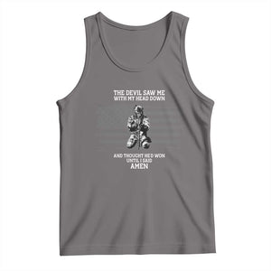 Soldier Skull Christian Faith Quote Tank Top The Devil Saw Me With My Head Down And Thought He'd Won TS12 Deep Heather Print Your Wear