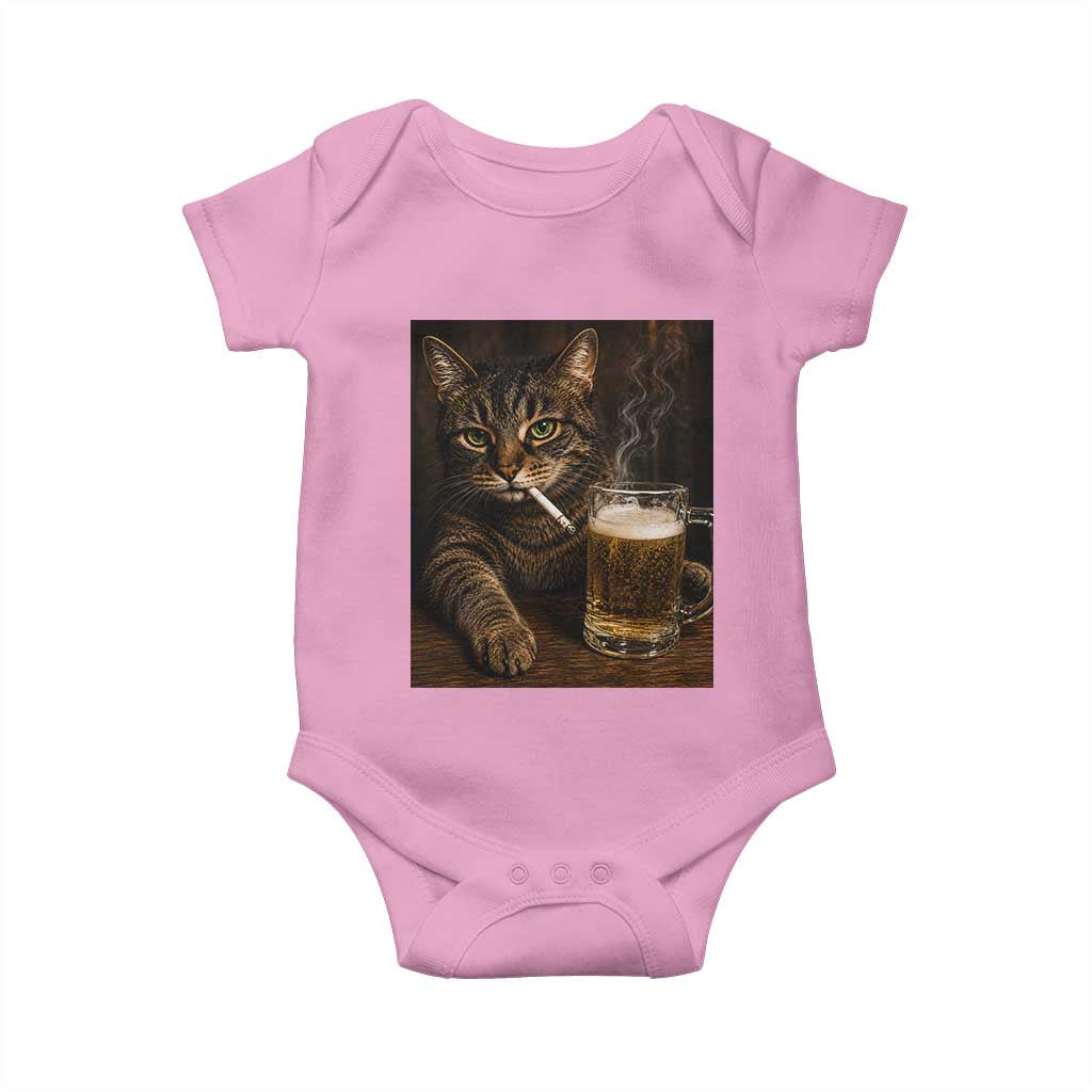 Funny Smoking Cat Baby Onesie Cigarette Kitty Beer Lover TS12 Light Pink Print Your Wear