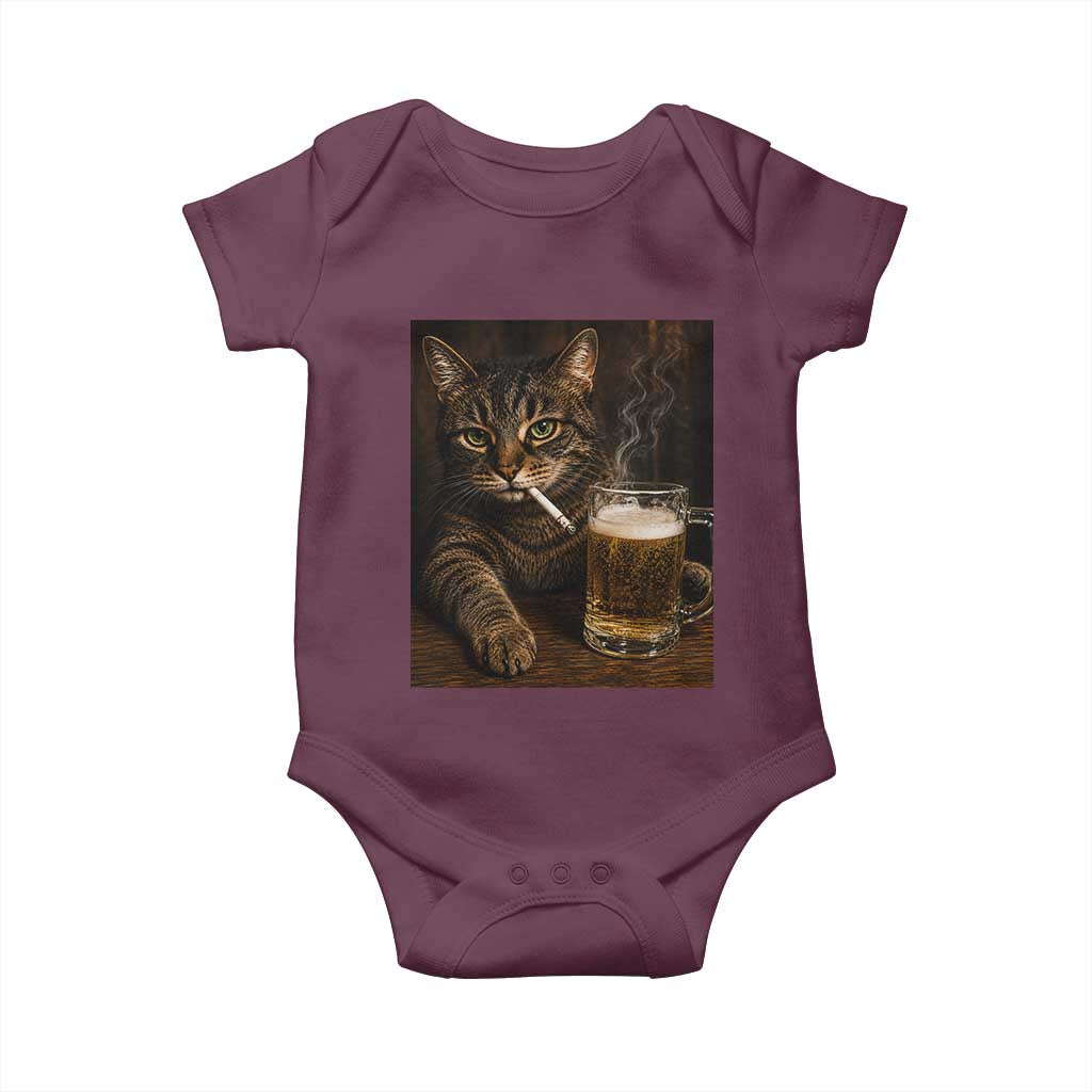 Funny Smoking Cat Baby Onesie Cigarette Kitty Beer Lover TS12 Maroon Print Your Wear