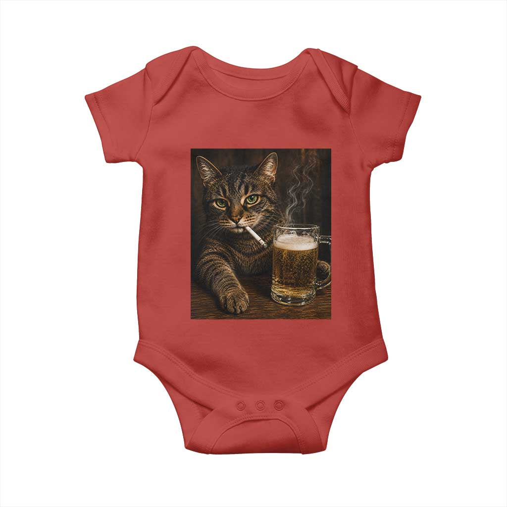 Funny Smoking Cat Baby Onesie Cigarette Kitty Beer Lover TS12 Red Print Your Wear