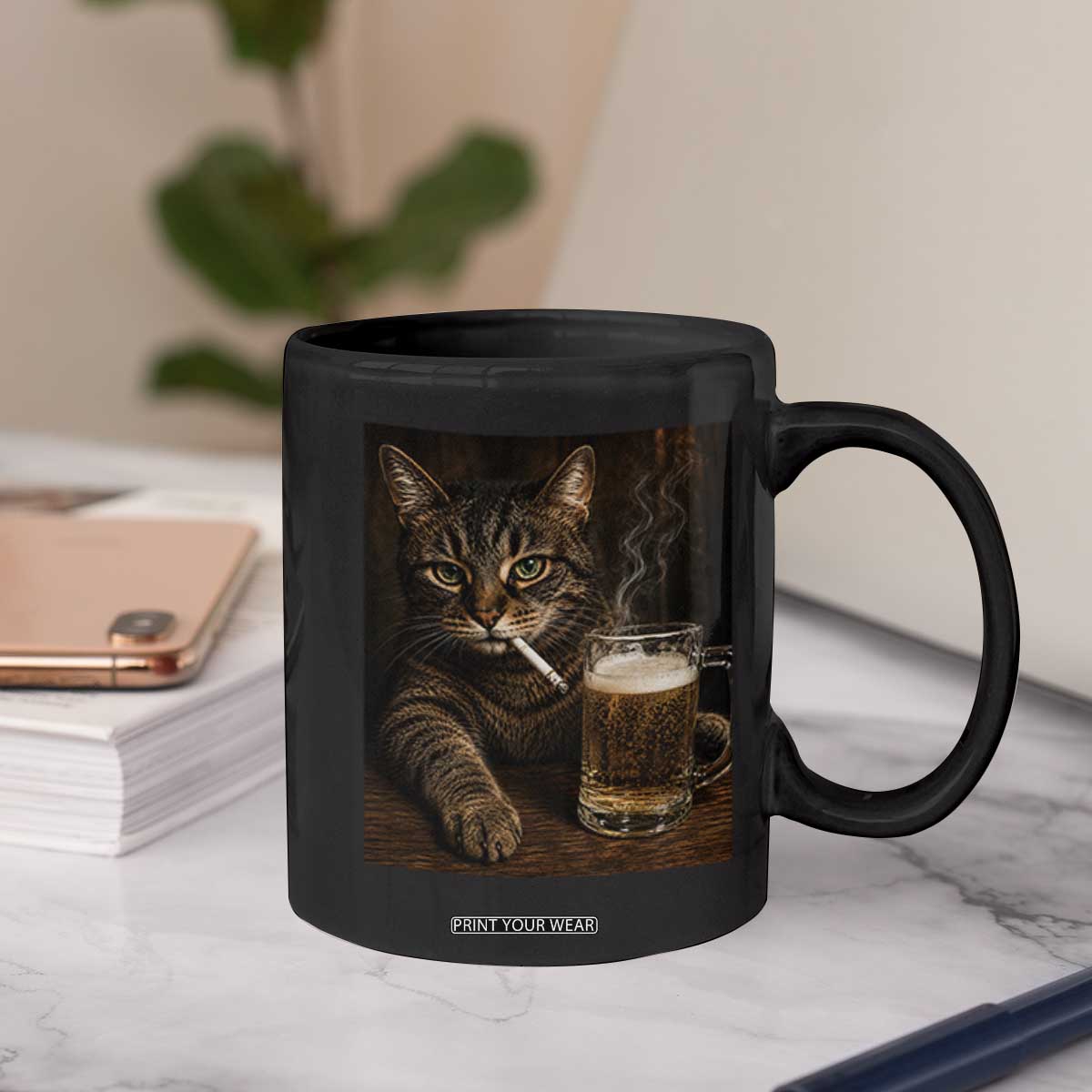 Funny Smoking Cat Coffee Mug Cigarette Kitty Beer Lover TS12 Print Your Wear