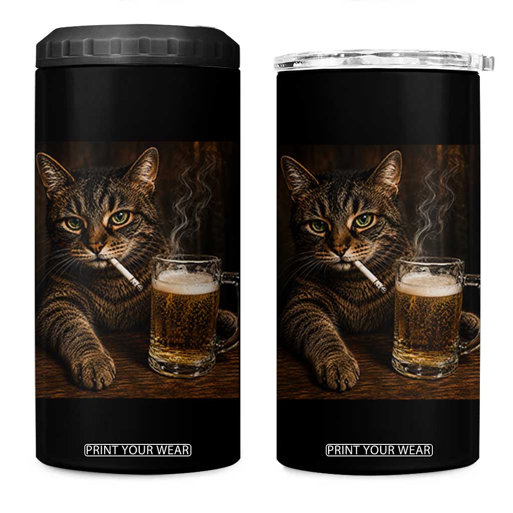 Funny Smoking Cat 4 in 1 Can Cooler Tumbler Cigarette Kitty Beer Lover TS12 One Size: 16 oz Black Print Your Wear