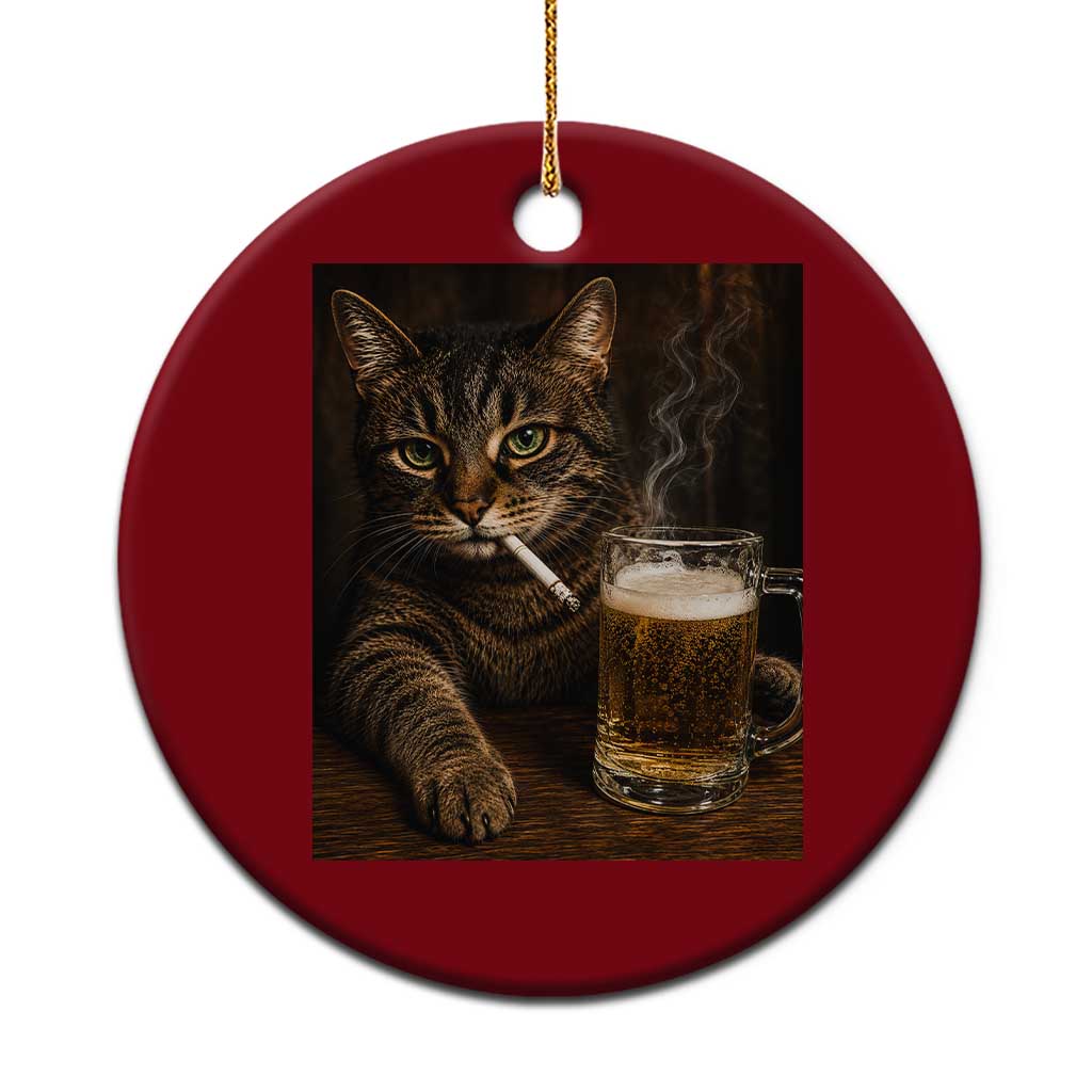 Funny Smoking Cat Ceramic Ornament Cigarette Kitty Beer Lover TS12 1pc Red Print Your Wear