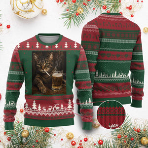 Funny Smoking Cat Ugly Christmas Sweater Cigarette Kitty Beer Lover TS12 Red Green Print Your Wear
