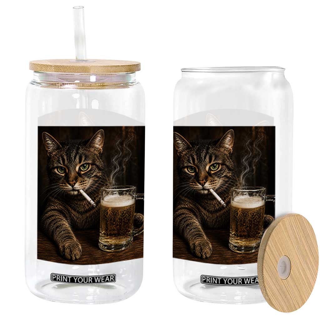 Funny Smoking Cat Glass Can Cigarette Kitty Beer Lover TS12 Print Your Wear