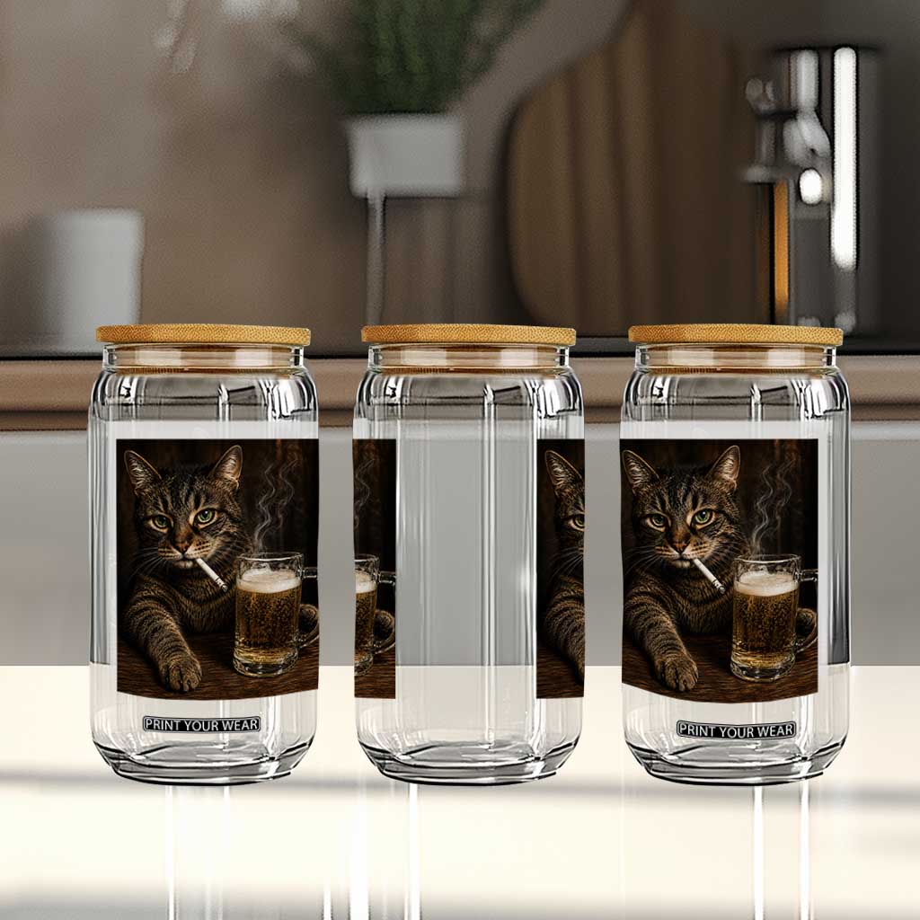 Funny Smoking Cat Glass Can Cigarette Kitty Beer Lover TS12 Print Your Wear