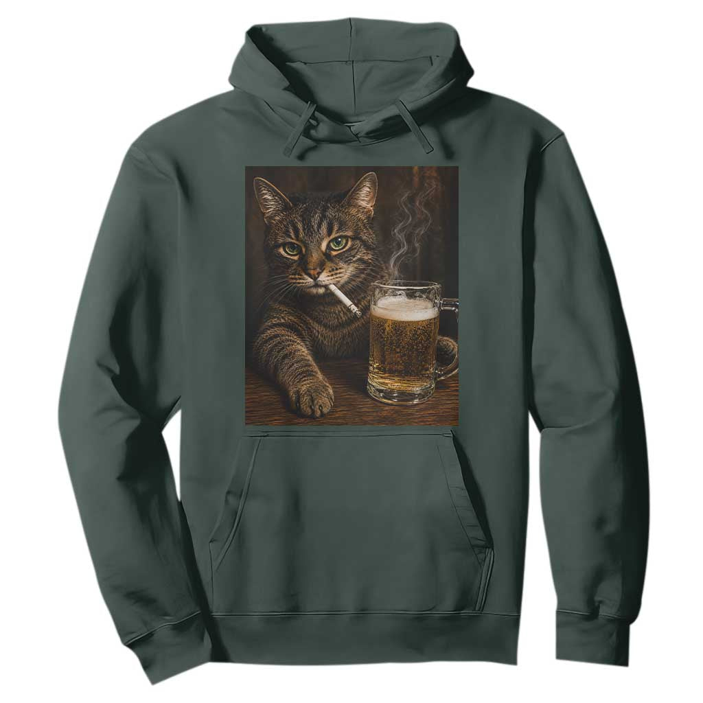 Funny Smoking Cat Hoodie Cigarette Kitty Beer Lover TS12 Dark Forest Green Print Your Wear