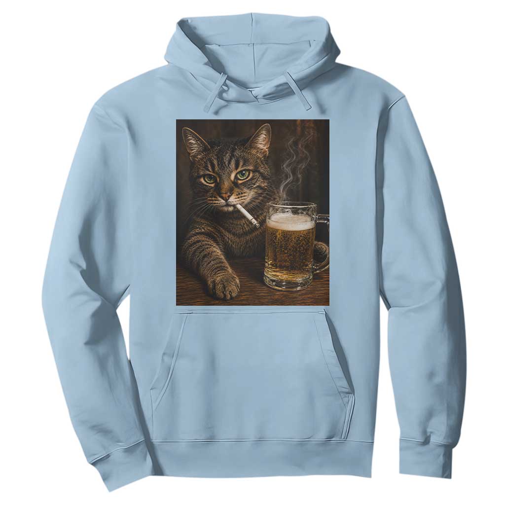 Funny Smoking Cat Hoodie Cigarette Kitty Beer Lover TS12 Light Blue Print Your Wear