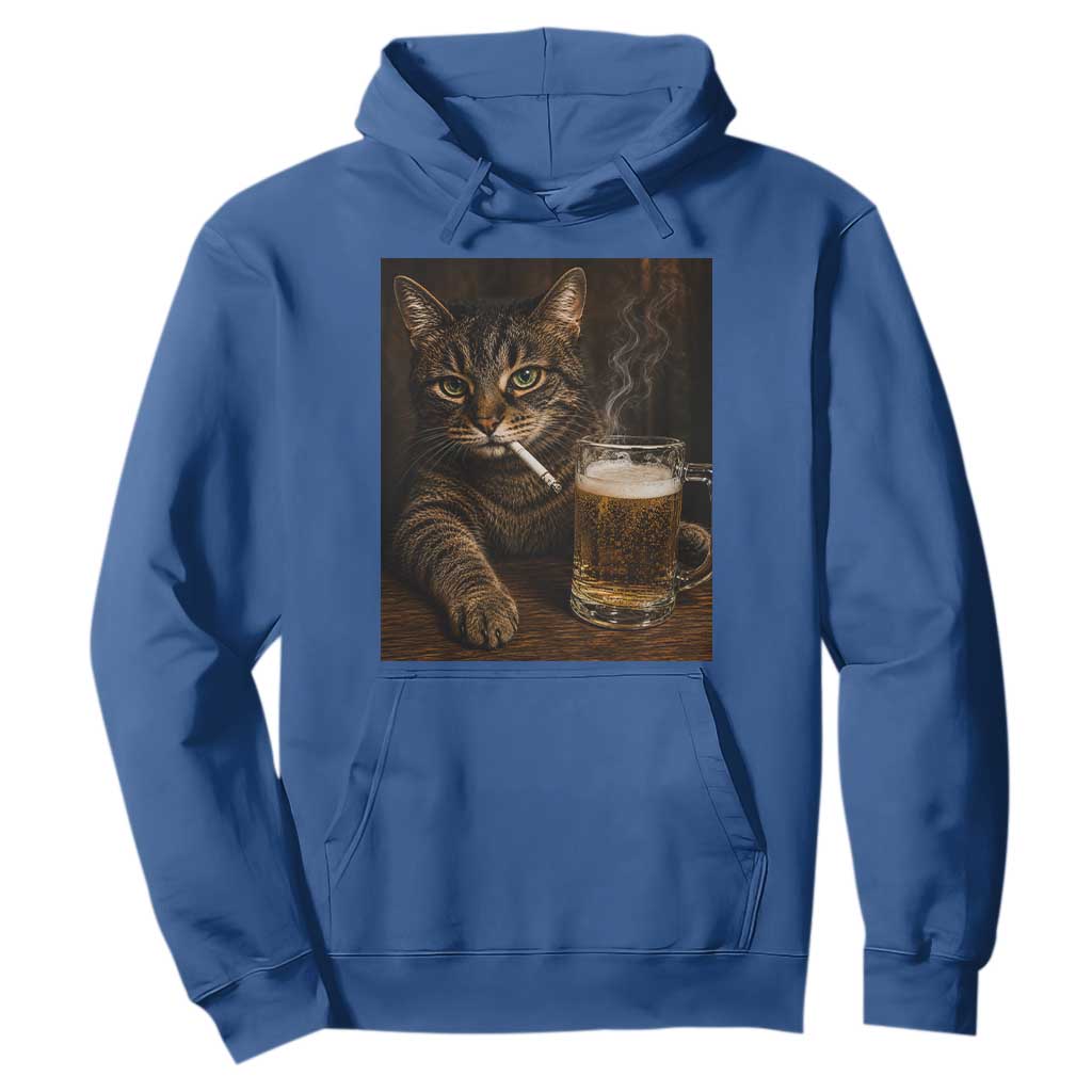 Funny Smoking Cat Hoodie Cigarette Kitty Beer Lover TS12 Royal Blue Print Your Wear