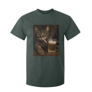 Funny Smoking Cat T Shirt For Kid Cigarette Kitty Beer Lover TS12 Dark Forest Green Print Your Wear