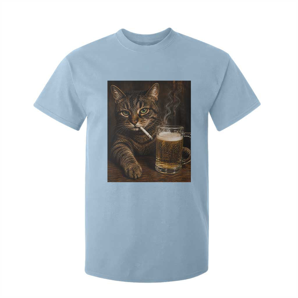 Funny Smoking Cat T Shirt For Kid Cigarette Kitty Beer Lover TS12 Light Blue Print Your Wear