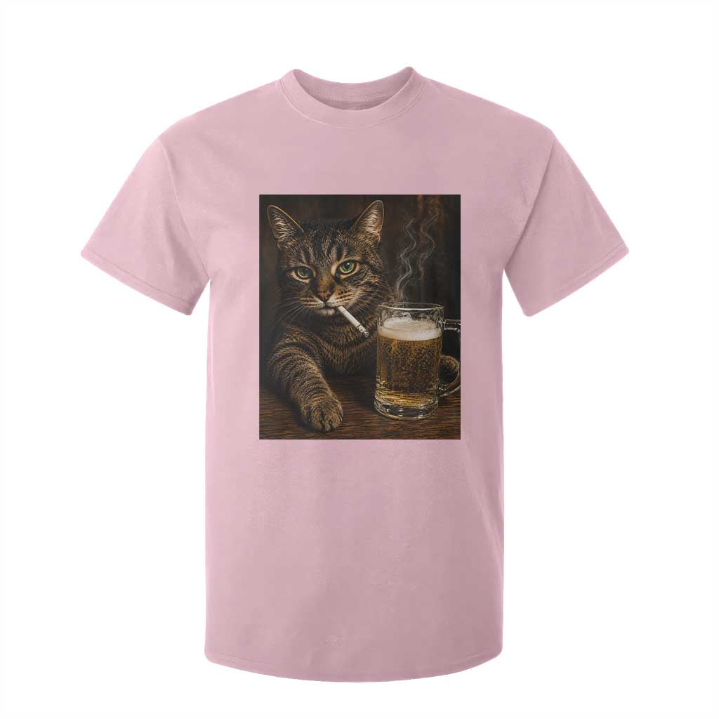 Funny Smoking Cat T Shirt For Kid Cigarette Kitty Beer Lover TS12 Light Pink Print Your Wear
