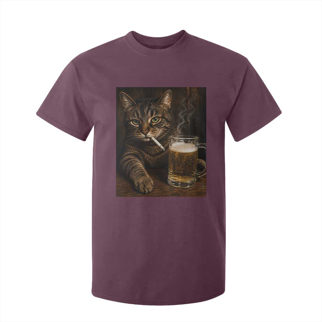 Funny Smoking Cat T Shirt For Kid Cigarette Kitty Beer Lover TS12 Maroon Print Your Wear