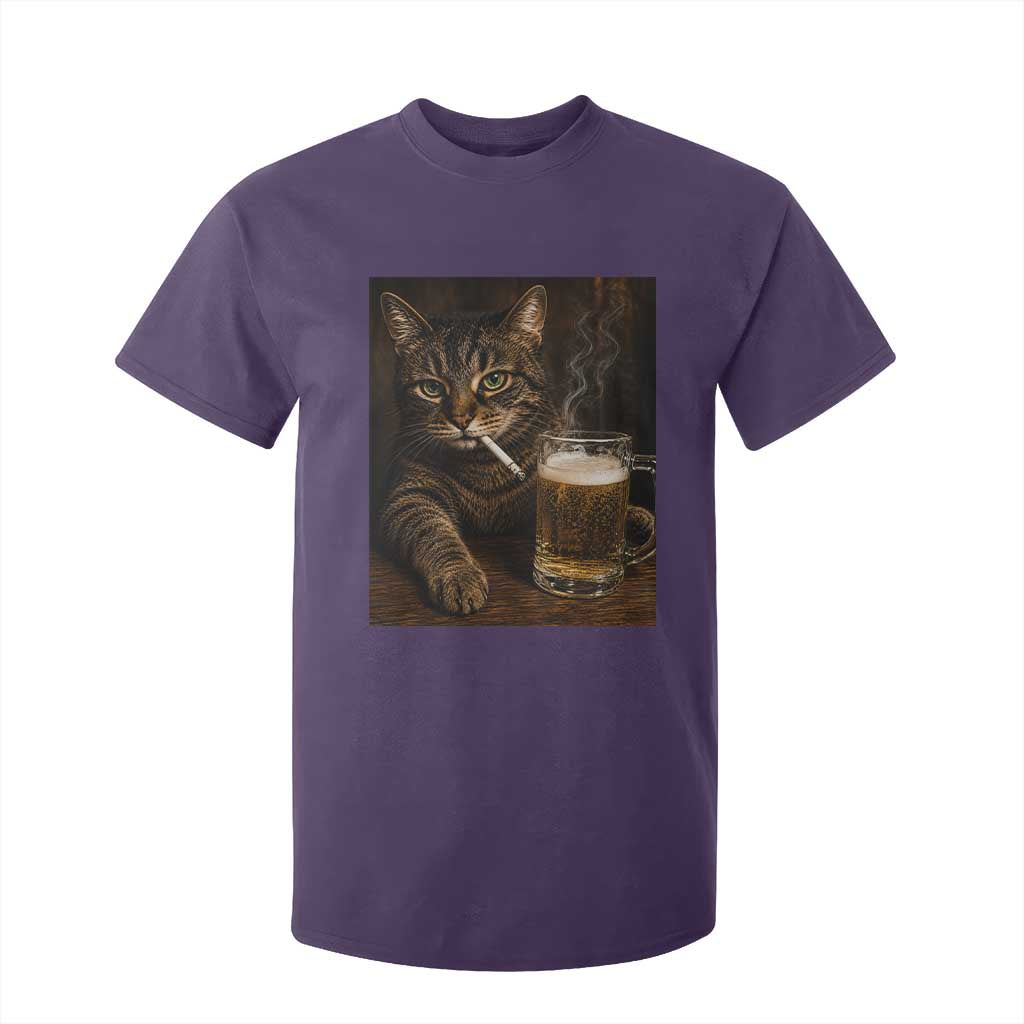 Funny Smoking Cat T Shirt For Kid Cigarette Kitty Beer Lover TS12 Purple Print Your Wear