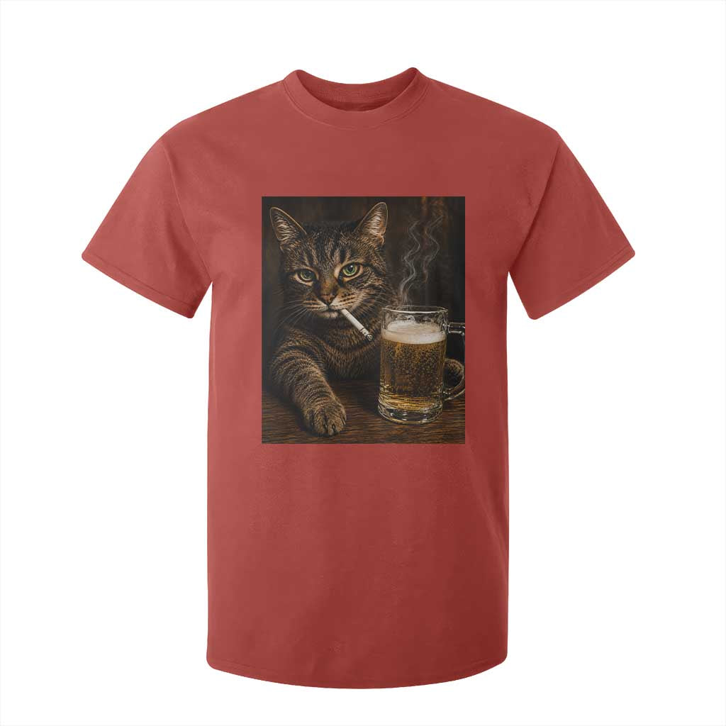 Funny Smoking Cat T Shirt For Kid Cigarette Kitty Beer Lover TS12 Red Print Your Wear