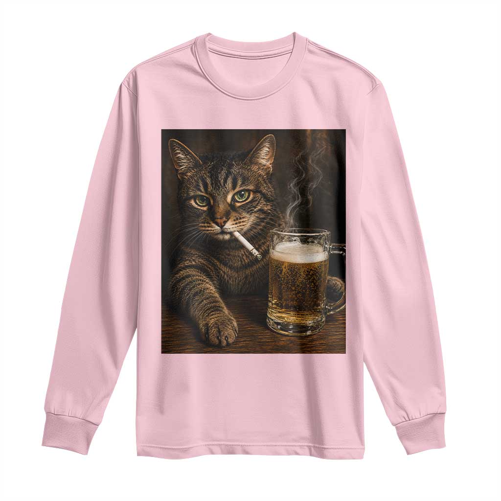 Funny Smoking Cat Long Sleeve Shirt Cigarette Kitty Beer Lover TS12 Light Pink Print Your Wear