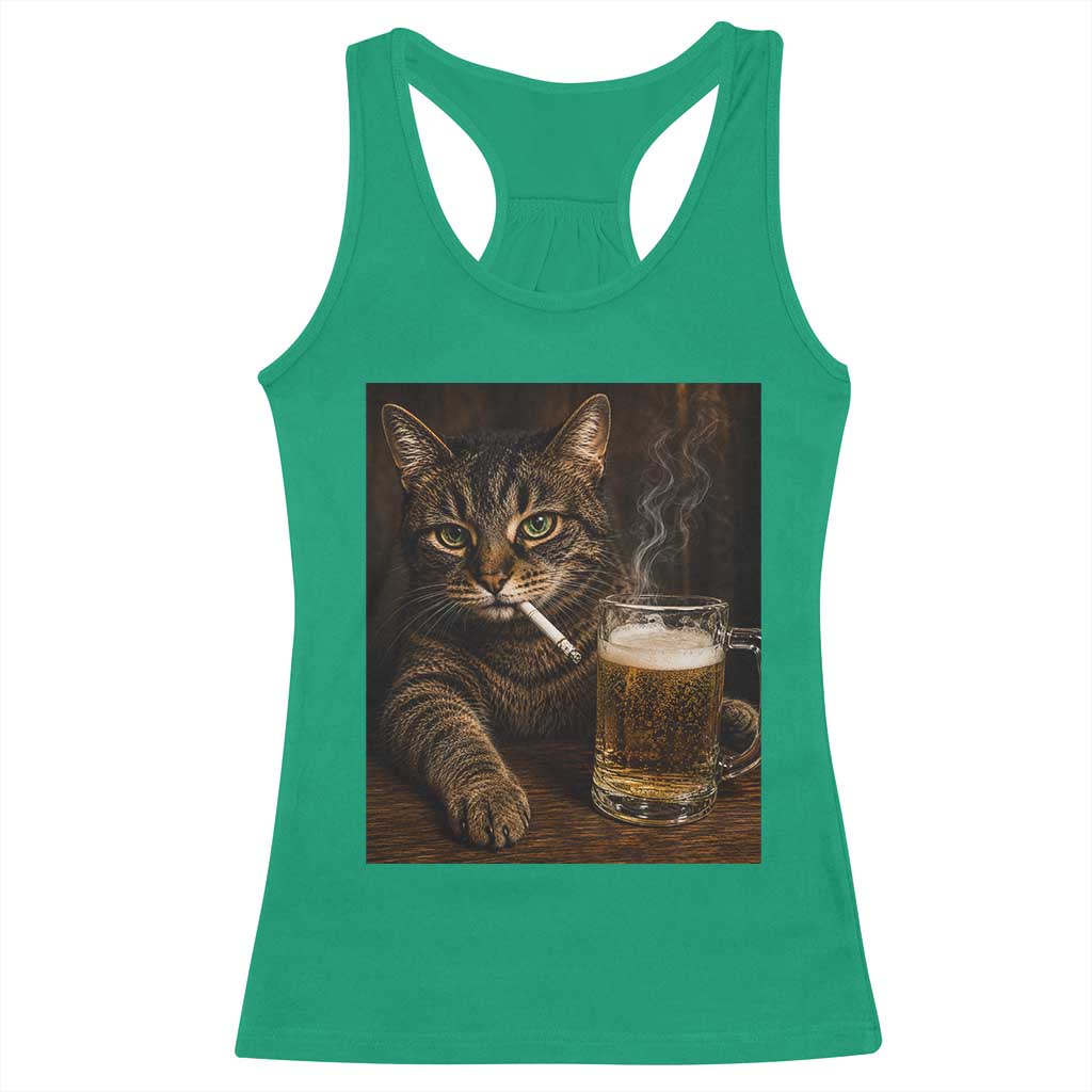 Funny Smoking Cat Racerback Tank Top Cigarette Kitty Beer Lover TS12 Irish Green Print Your Wear