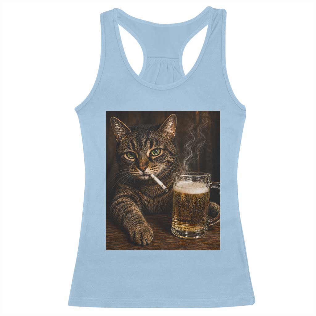Funny Smoking Cat Racerback Tank Top Cigarette Kitty Beer Lover TS12 Light Blue Print Your Wear