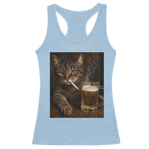 Funny Smoking Cat Racerback Tank Top Cigarette Kitty Beer Lover TS12 Light Blue Print Your Wear