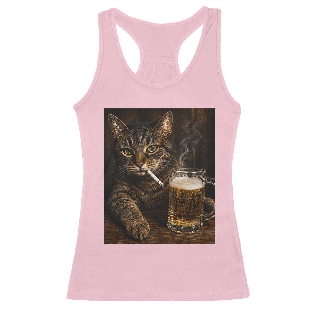 Funny Smoking Cat Racerback Tank Top Cigarette Kitty Beer Lover TS12 Light Pink Print Your Wear