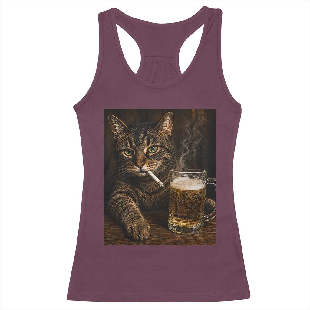 Funny Smoking Cat Racerback Tank Top Cigarette Kitty Beer Lover TS12 Maroon Print Your Wear