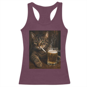 Funny Smoking Cat Racerback Tank Top Cigarette Kitty Beer Lover TS12 Maroon Print Your Wear