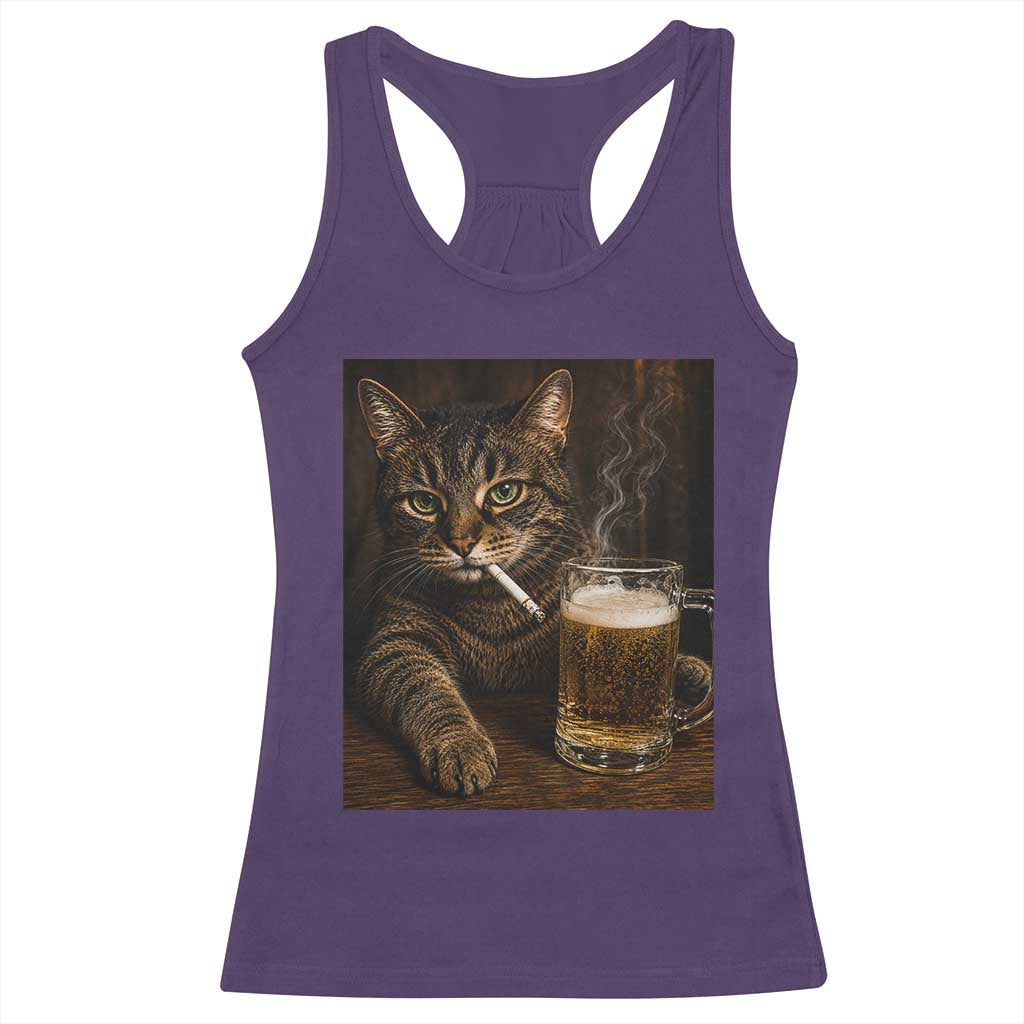 Funny Smoking Cat Racerback Tank Top Cigarette Kitty Beer Lover TS12 Purple Print Your Wear