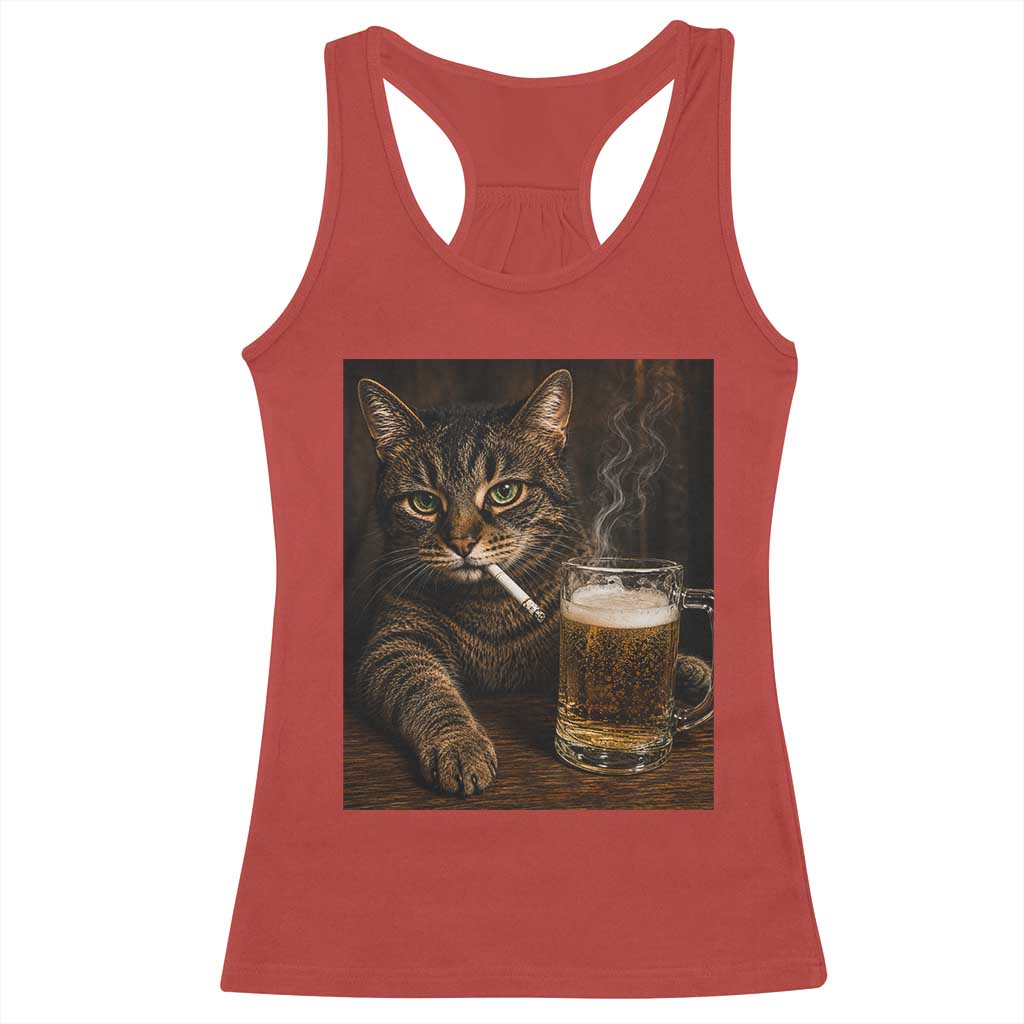 Funny Smoking Cat Racerback Tank Top Cigarette Kitty Beer Lover TS12 Red Print Your Wear