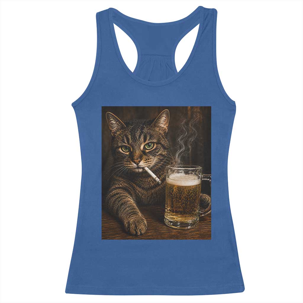 Funny Smoking Cat Racerback Tank Top Cigarette Kitty Beer Lover TS12 Royal Blue Print Your Wear