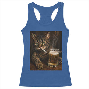 Funny Smoking Cat Racerback Tank Top Cigarette Kitty Beer Lover TS12 Royal Blue Print Your Wear