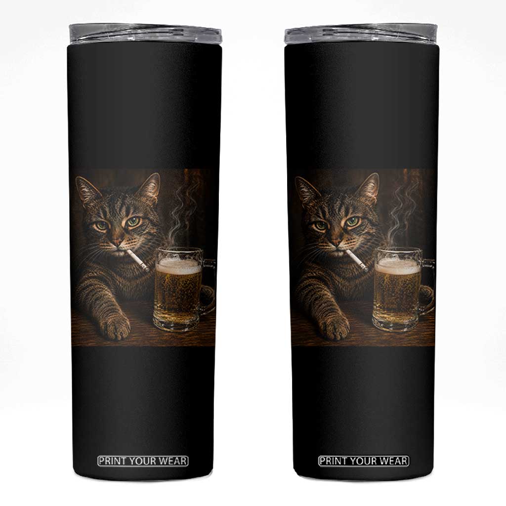 Funny Smoking Cat Skinny Tumbler Cigarette Kitty Beer Lover TS12 Black Print Your Wear