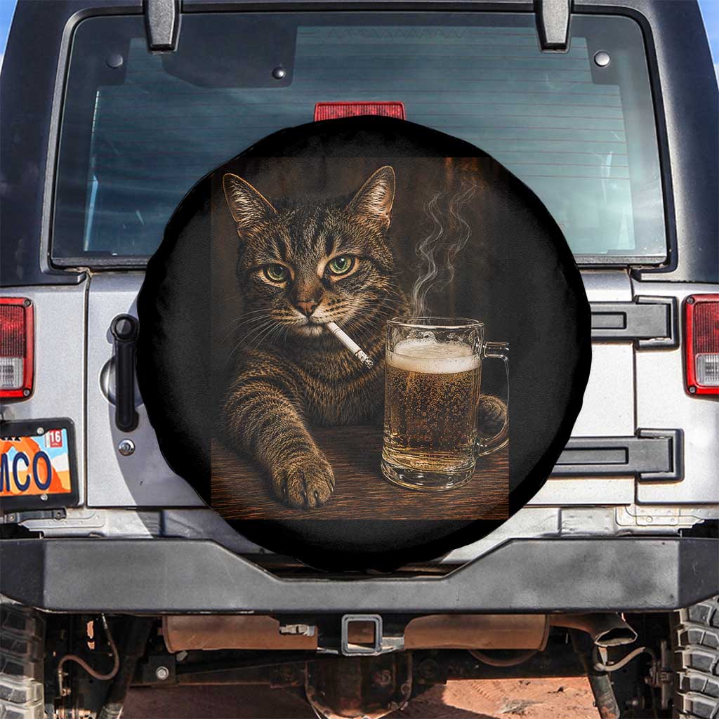 Funny Smoking Cat Spare Tire Cover Cigarette Kitty Beer Lover TS12 No hole Black Print Your Wear