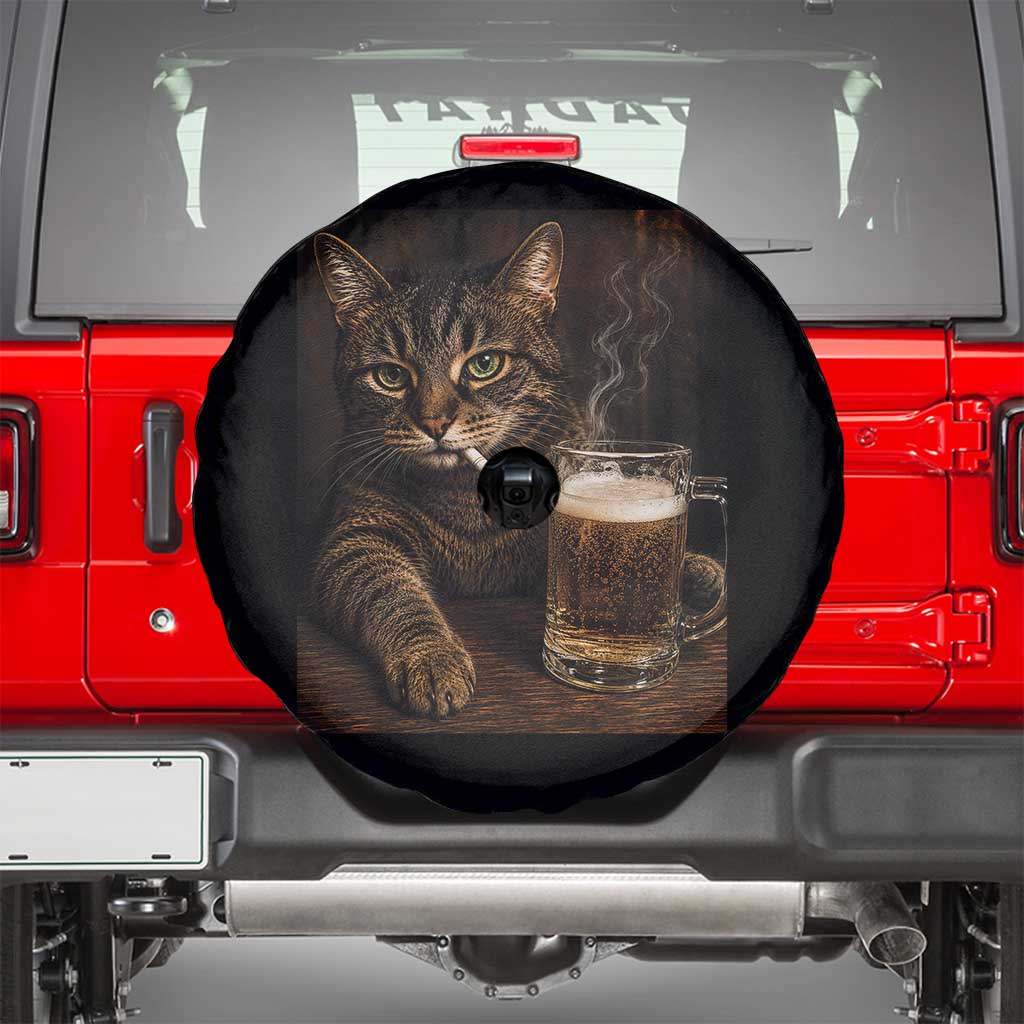 Funny Smoking Cat Spare Tire Cover Cigarette Kitty Beer Lover TS12 Black Print Your Wear