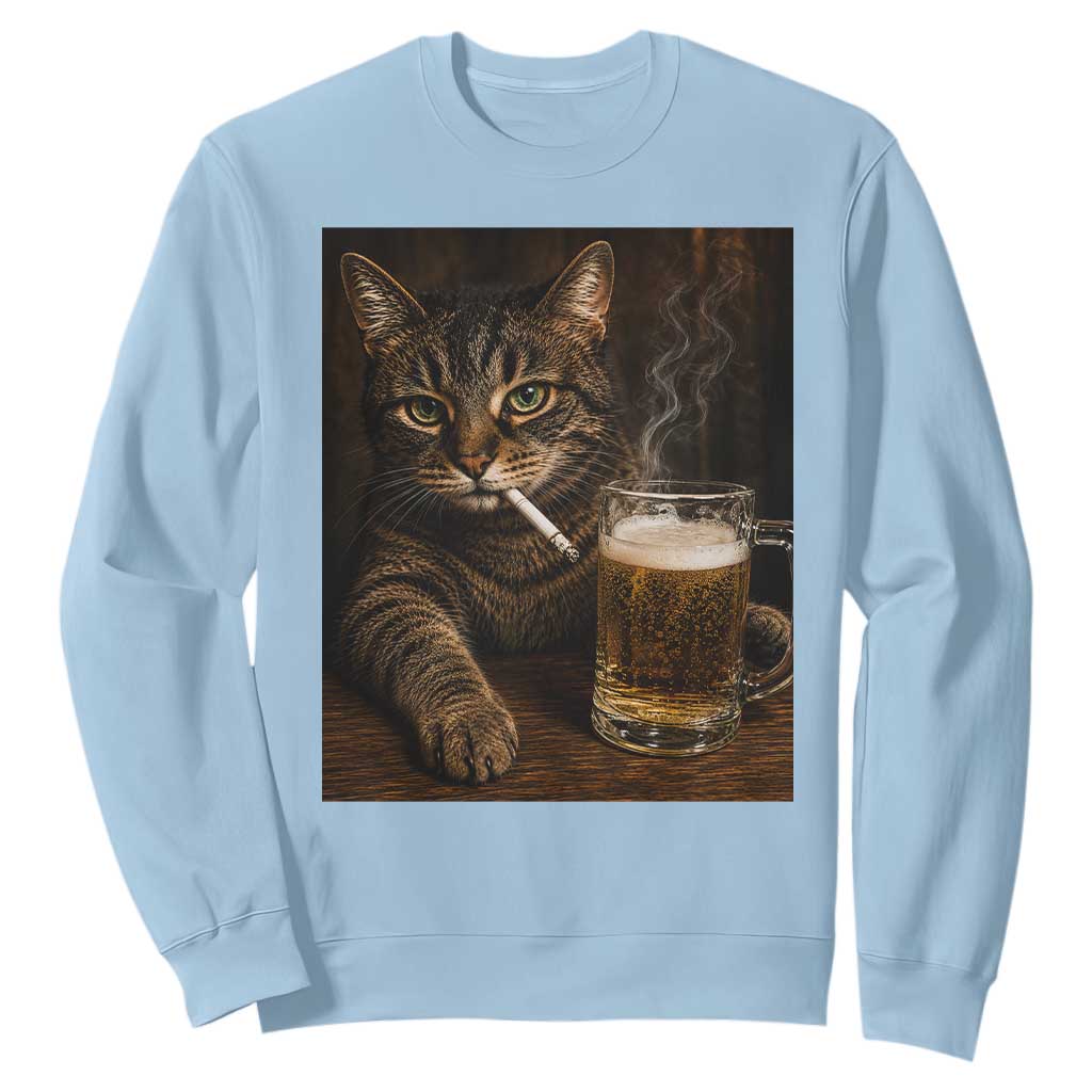 Funny Smoking Cat Sweatshirt Cigarette Kitty Beer Lover TS12 Light Blue Print Your Wear