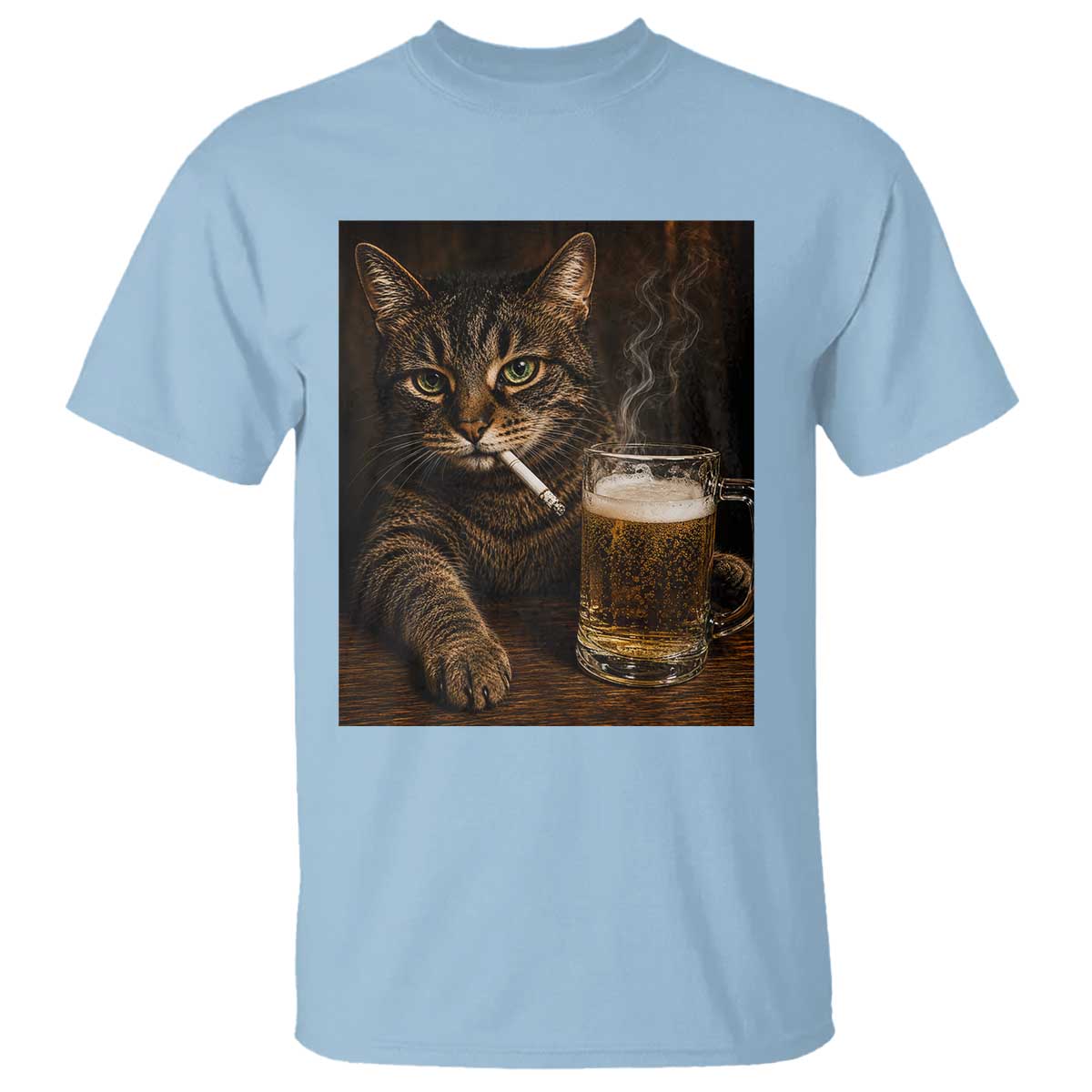 Funny Smoking Cat T Shirt Cigarette Kitty Beer Lover TS12 Light Blue Print Your Wear