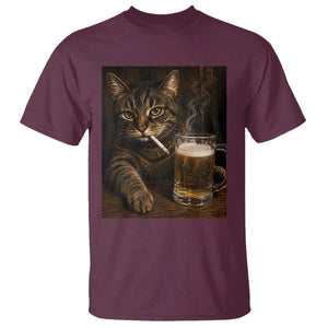 Funny Smoking Cat T Shirt Cigarette Kitty Beer Lover TS12 Maroon Print Your Wear