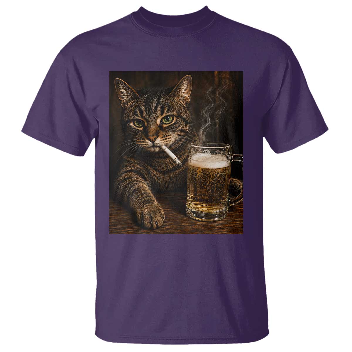 Funny Smoking Cat T Shirt Cigarette Kitty Beer Lover TS12 Purple Print Your Wear