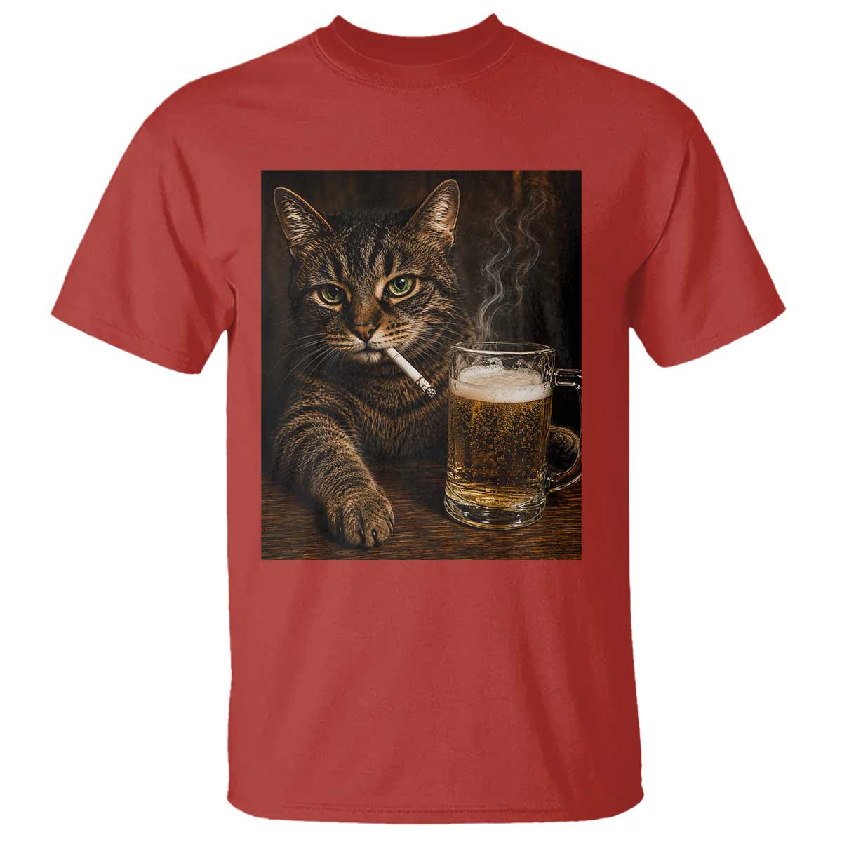 Funny Smoking Cat T Shirt Cigarette Kitty Beer Lover TS12 Red Print Your Wear