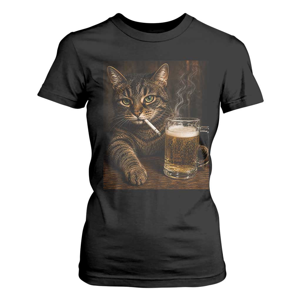 Funny Smoking Cat T Shirt For Women Cigarette Kitty Beer Lover TS12 Black Print Your Wear
